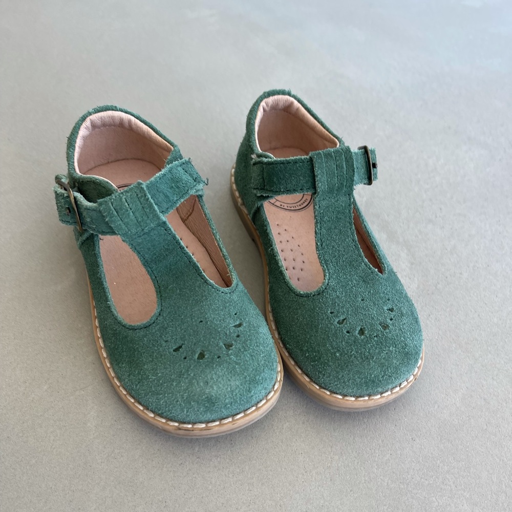Whim and Wander green suede leather Mary Janes